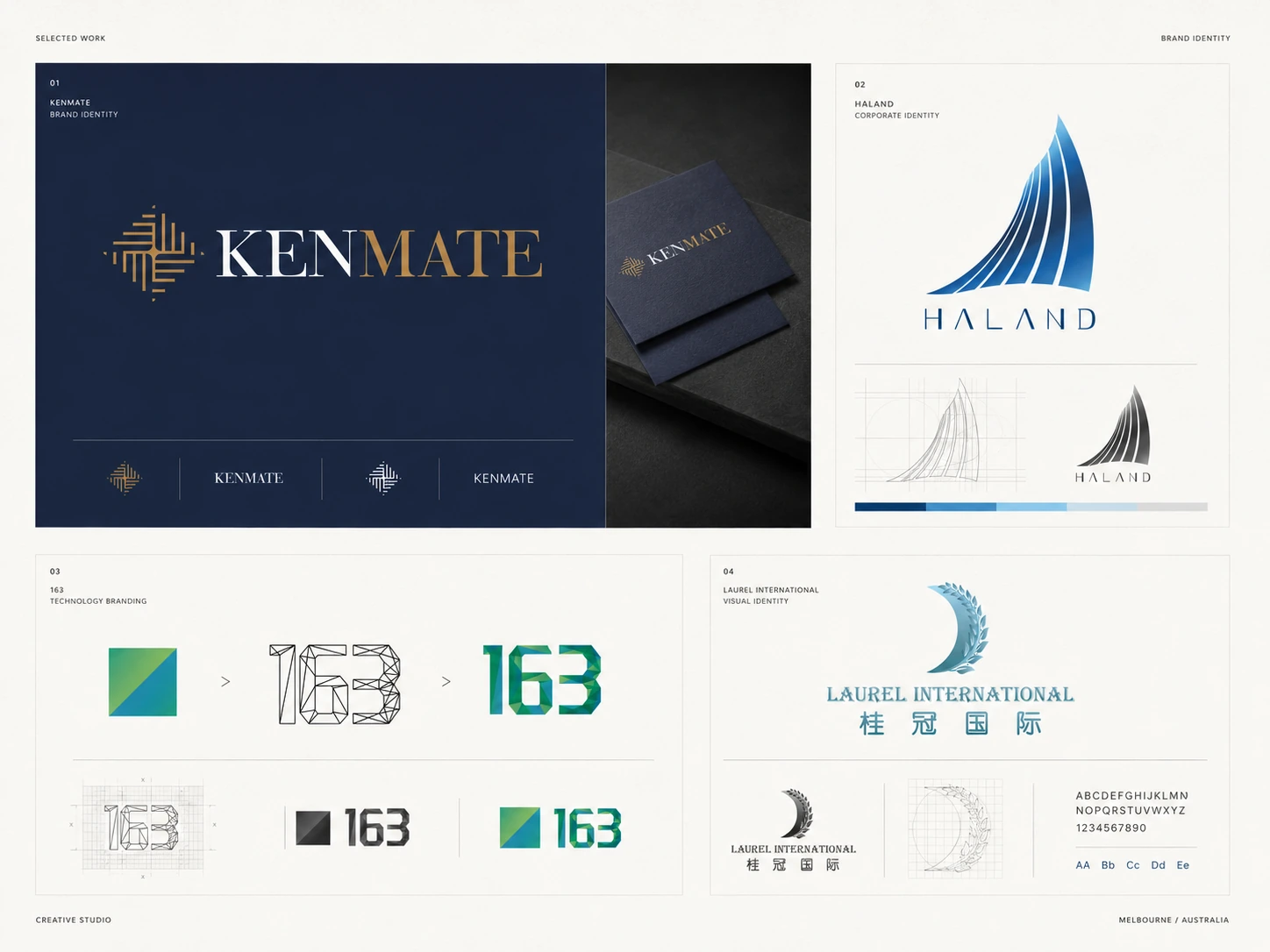 Logo Design portfolio showing four brand identity systems